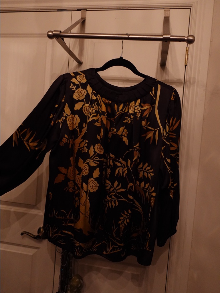 Alberta Ferretti Black And Gold Blouse Size 6, 100% Silk